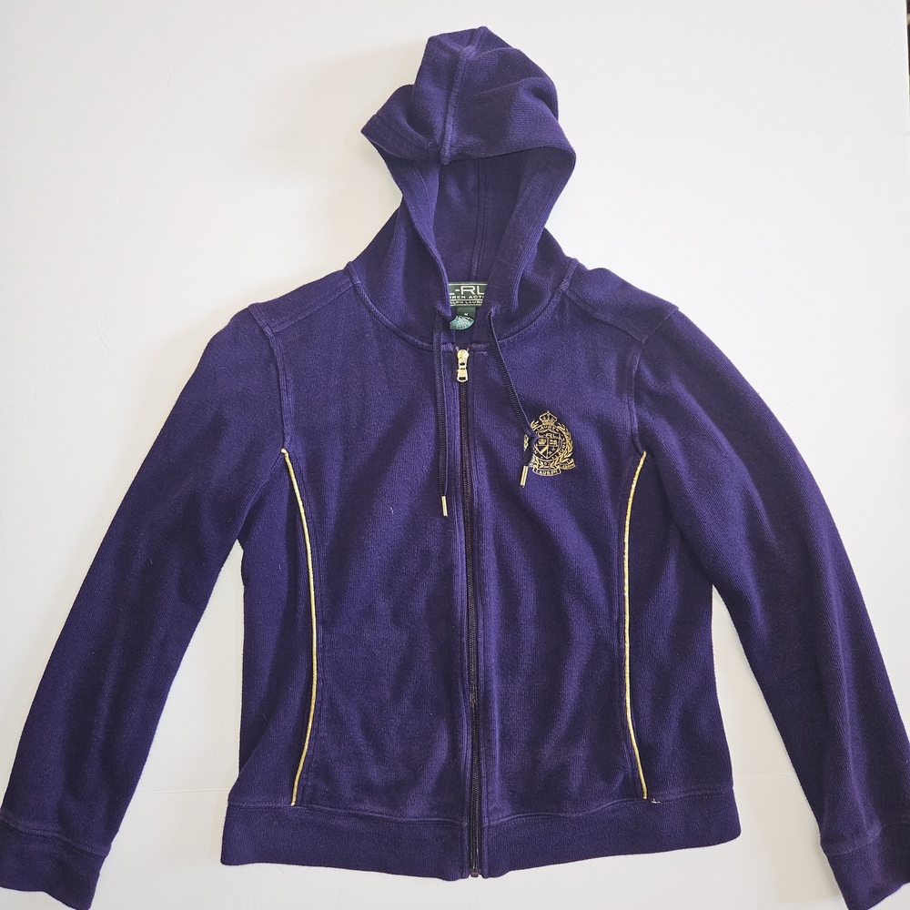 Ralph Lauren LAUREN ACTIVE Women's Purple Patch Logo Full Zip-Up Hoodie Jacket